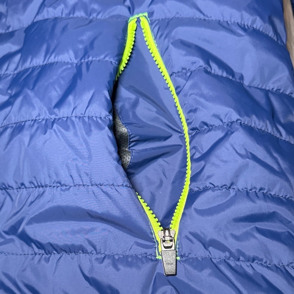HUK Fishing Jacket Men's XXL Quilted Puffer Zip Up Blue Lime Green - Picture 9 of 10